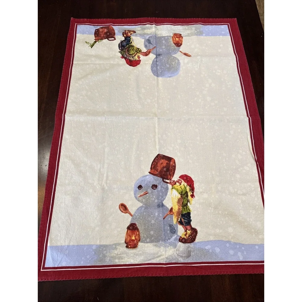 Williams Sonoma Christmas Elf Kitchen Towel Tea Dishtowel Snowman‎ Retire